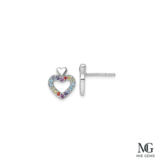 Coeur Arc-en-Ciel Studs