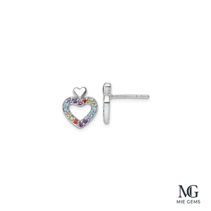 Coeur Arc-en-Ciel Studs