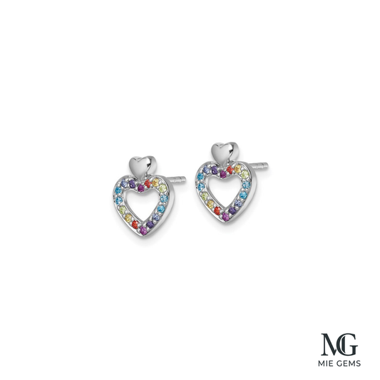 Coeur Arc-en-Ciel Studs